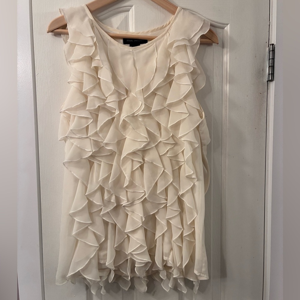 Pink Tartan cream ruffle blouse